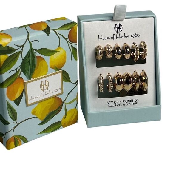 House of Harlow 1960 Gold Hoop Earrings Set of 6 Pairs - Picture 1 of 10